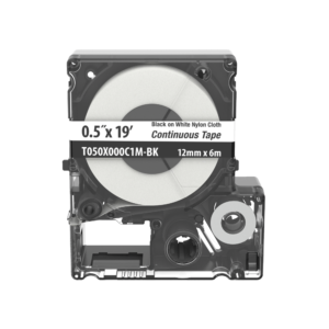 Casete de Etiquetas de Nylon de Cinta Continua, Color Negro Sobre Blanco, Uso Interior/Exterior, 12 (0.5 in) mm de Ancho x 6 Metros de Largo
