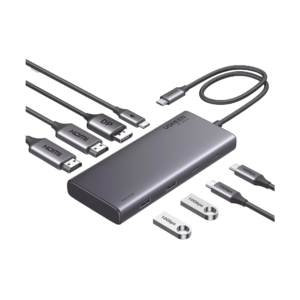 HUB USB-C (Docking Revodok 308) 8 en 1 | 2 Puertos HDMI 4K@60Hz | 1 Puerto DisplayPort 4K@60Hz 2 USB-A 10Gbps) | 2 USB-C (10Gbps) | USB-C PD Carga 100W | Chip de Ultima Generacion | Carcasa de Aluminio.