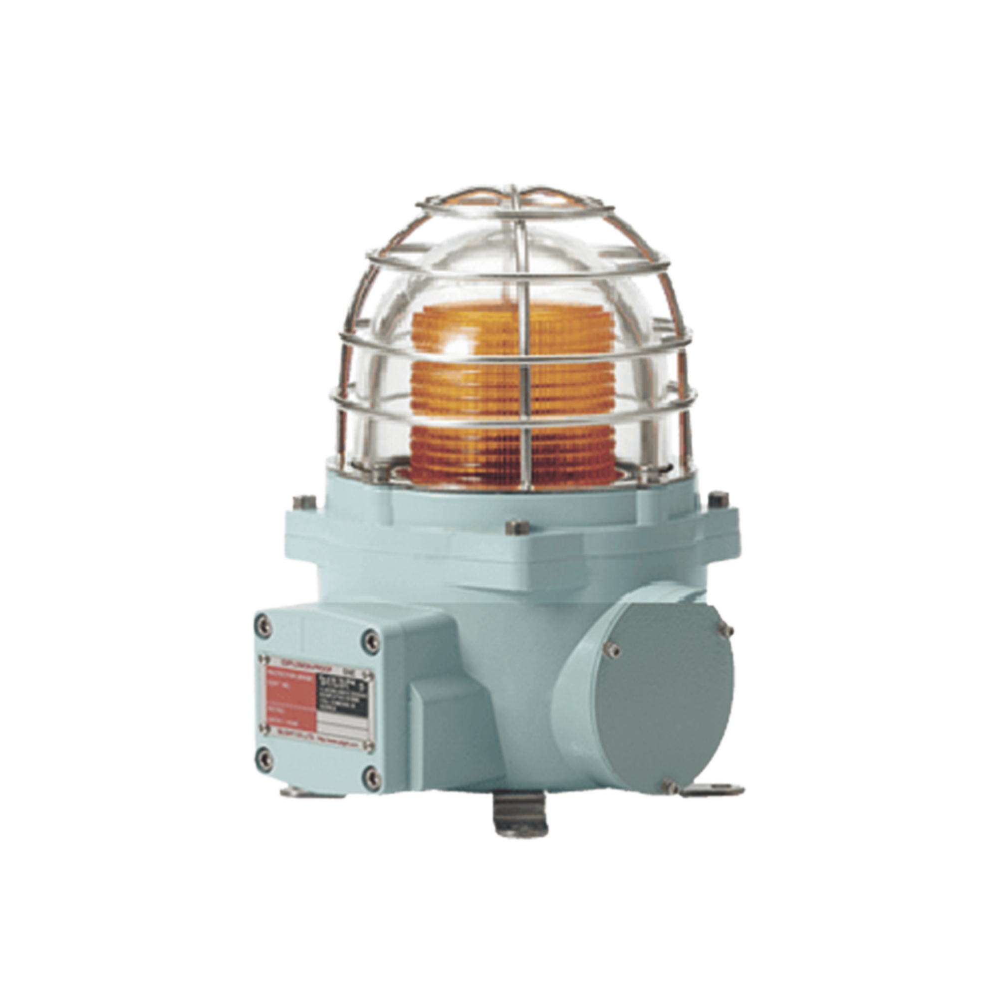 Baliza con luz LED color ímbar con patrón de destello fijo o flasheante, ideal para zonas y áreas peligrosas, opera en un rango de 120 VCA