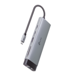 Adaptador HUB 9 en 1, 1 puerto USB-C entrada, 1 puerto HDMI 4K, 1 puerto Ethernet Gigabit, 1 puerto SD y MicroSD, 1 puerto USB-C y 3 puertos USB-A