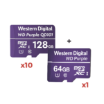 Kit 10 + 1,  10 Piezas de memoria microSD de 128GB PURPLE + una pieza de regalo 64GB ,Especializada Para Videovigilancia, 10 VECES MAYOR DURACIÓN, 3 AÑOS DE GARANTIA