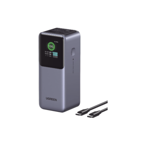 Power Bank de 20000mAh | 3 Salidas 130W Max. | USB-A + 2 USB-C | PD 3.0 | QC3.0 | FCP | SCP | Pantalla Inteligente | Carcasa Ignifuga | Color Gris | Incluye Cable USB de 50cm | Carga tu Laptop de Manera Segura.