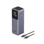 Power Bank de 25000mAh | 3 Salidas 200W Max. | USB-A + 2 USB-C | PD 3.0, QC3.0 | FCP | SCP | Pantalla Inteligente | Carcasa Ignifuga | Color Gris | Incluye Cable USB de 50cm | Carga tu Laptop de Manera Segura.