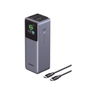 Power Bank de 25000mAh | 3 Salidas 200W Max. | USB-A + 2 USB-C | PD 3.0, QC3.0 | FCP | SCP | Pantalla Inteligente | Carcasa Ignifuga | Color Gris | Incluye Cable USB de 50cm | Carga tu Laptop de Manera Segura.