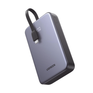 Power Bank Portatil | 20000mAh (74Wh) | 30W | Con Cable USB-C Incorporado | 2 Salidas 22,5W | Pantalla Inteligente | Multiple Proteccion | Aprobado por Aerolí­neas | Color Grey.