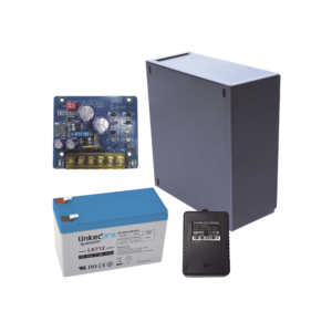 Kit con fuente PLB2 con salida de 12 Vcc a 2.5 Amper, incluye transformador y baterí­a de 12 V a 7 Amper