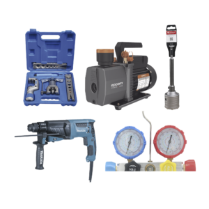 Kit profesional / Mini split / Bomba de vací­o 2RS-2R-R32 / Manómetro HBSBZ6 / Kit Abocardado CT809 / Rotomartillo HR2630J / Broca PSTC02003