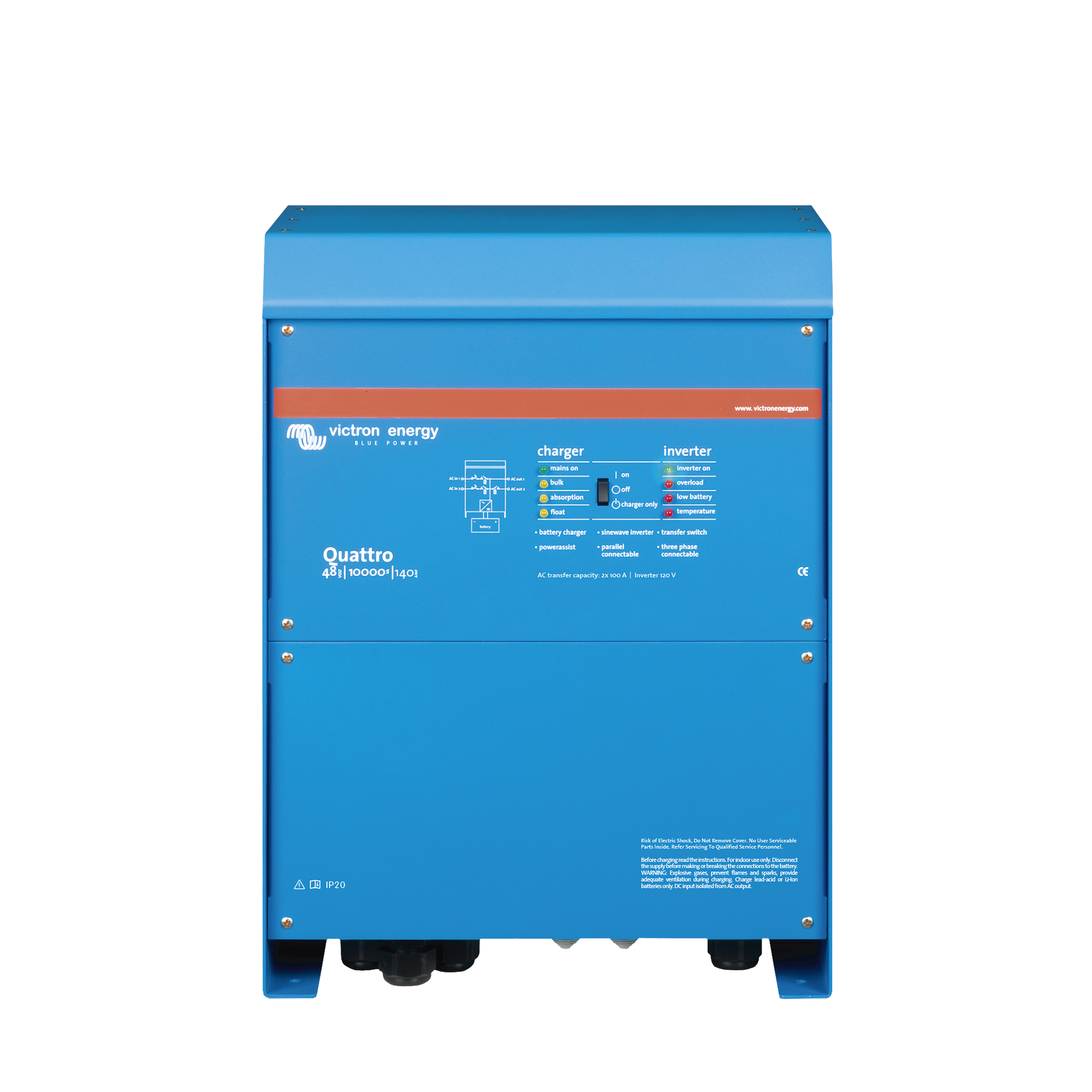 Quattro 48/10000/140-100/100 / Inversor Cargador de Onda Pura / Entrada 48 Vcc / Salida 8000 W 120 Vca 60 Hz