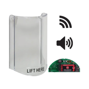 Cubierta Protectora De Policarbonato, Súper Resistente, Con Sonido, Con Transmisor Inalámbrico Para STI-V34104, Texto En Ingles, Para Botones Multiusos Serie Stopper® Station De STI