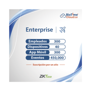 LICENCIA ENTERPRISE BIOTIME CLOUD 2.0  / 300 USUARIOS / 40 DISPOSITIVOS (Licencia Anual)