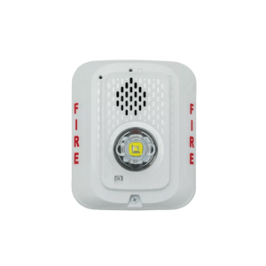 Sirena con Lámpara LED Estroboscópica / a 2 Hilos / Montaje en Pared / 12 o 24 Vcd / Configuración Estroboscópica Seleccionable / Texto en Inglés / Color Blanca