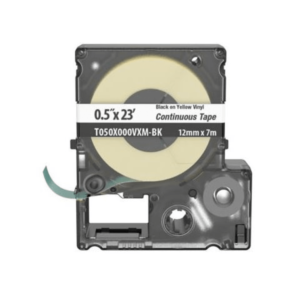 Casete de Etiquetas de Vinilo de Cinta Continua, Color Negro Sobre Amarillo, Uso Interior/Exterior, 9 mm de Ancho x 7 Metros de Largo