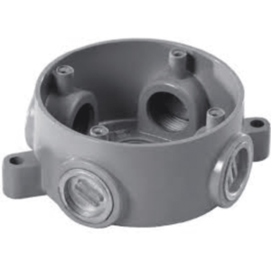 Caja Redonda Estándar sin Tapa a Prueba de Intemperie 102(4) de 3/4" (19 mm) / Con 5 salidas.