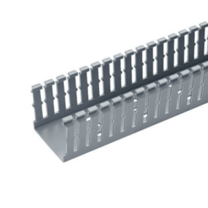 Canaleta Ranurada de PVC sin Tapa, Tipo F, 2.25 in de Ancho, 3.14 in de Alto y 1800 mm de Largo, Color Gris