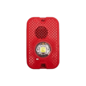 Sirena con Lámpara LED Estroboscópica / a 2 Hilos / Montaje en Pared / 12 o 24 Vcd / Configuración Estroboscópica Seleccionable / Texto en Inglés / Color Rojo / Uso exterior