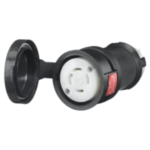 Conector Hembra con Bloqueo de Media Vuelta / 30 A 480 V CA / 3 Polos Trifásico / NEMA L16-30R / Terminal de Tornillo / Cubierta Hermética Negra / Color Blanco y Negro.
