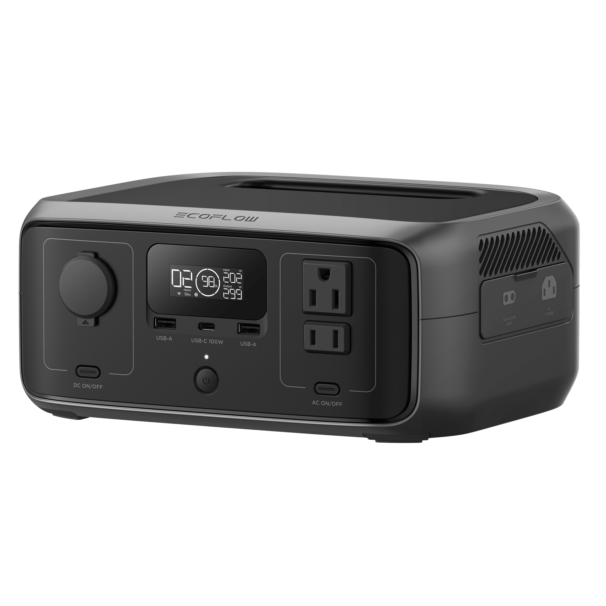 EcoFlow River 3 | Estación de Energía Portátil 245Wh Litio LFP / 2 AC 300 W (Max. 550W) / 1 USB-C 100W / 2 USB a 12W / Cargador de Coche 8A a 12 o 24V / Conectividad WiFi y Bluetooth (App) / Carga Solar 110W Max.