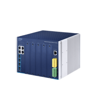 Switch Modular Industrial Capa 3 / 5 Slots / 4 Puertos Gigabit RJ45 / 4 Puertos SFP+ 10G / Rango de Temperatura -40~75°C / Entrada de Potencia Redundante 12-48V / Soporte IPv6/IPv4