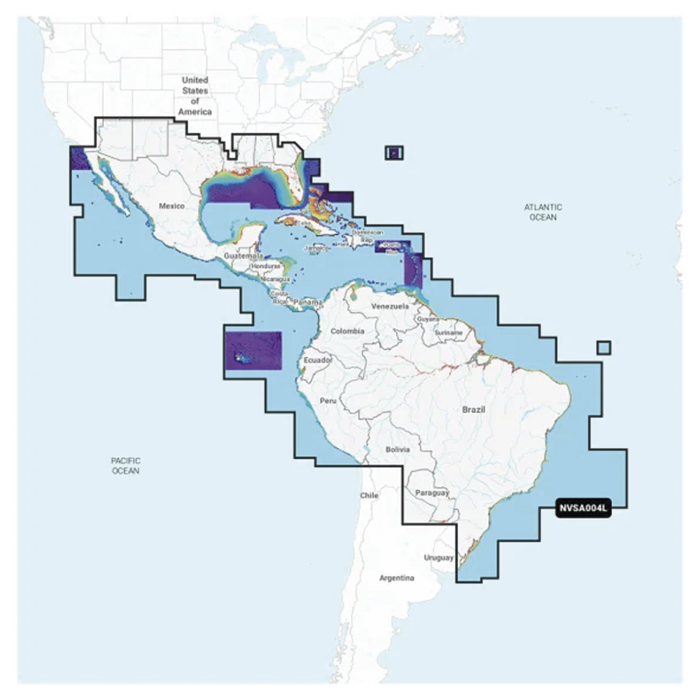 Cobertura Marítima / Costa de México, Centroamérica y Brasil / Incluye Golfo de EE. UU. y Costa Oriental / Bermudas, Bahamas, Cuba, Puerto Rico / Islas Vírgenes, Jamaica, Canal de Panamá / Costa Occidental de Sudam&eacut