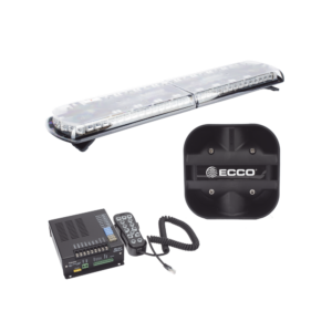 Kit de Sirena Vehicular H2 Covert, Bocina de uso rudo y Torreta 48" Serie 12 con 130 LED, dual color rojo/azul/claro/ambar, ideal para equipar unidades de policia