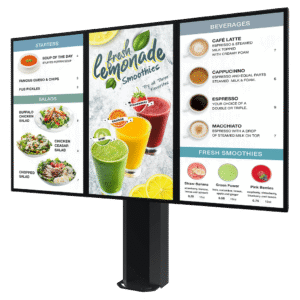 Montaje Tipo Kiosco para exterior compatible con Pantallas de 55" Samsung OH55AS / Dise??o Ultradelgado / METAL / Exterior IP65 / Base Pedestal 8" / Soporte para 3 pantallas