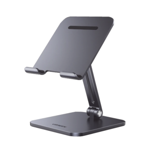 Soporte de Aluminio para IPad & Tablet | Plegable |Angulo Ajustable de 180?? y 270?? | Base Antideslizante | Protecci??n  de Silicona | Amplia Compatibilidad con dispositivos de 7.9'' a 12.9'' | Aluminio Solido | Color Gris