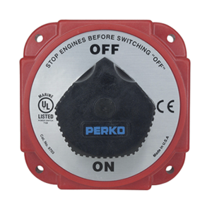 Interruptor Desconexión Batería 9703 con Desconexión Campo Alternador, 480 Amperios Continuos, 1200 Amperios Intermitentes, 6-32 VDC, Terminales 1/2 Pulgada, Montaje Marino