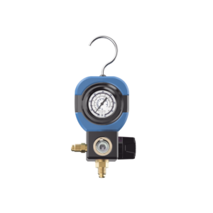 Manifold de Refrigeración AM1V 1 Válvula / Escala Compatible R22 R32/R410A R404A R407C / Interfaz 1/4" SAE / Diámetro 90 mm / Rango de Presión -30 inHg - 500 psi / Diseño Integrado Resistente a Impactos