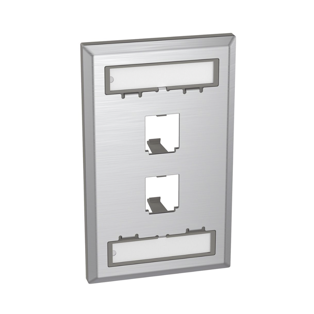 Placa de Pared Vertical, de Acero Inoxidable, Salida Para 2 Puertos Mini-Com, Con Espacios Para Etiquetas - Imagen 3