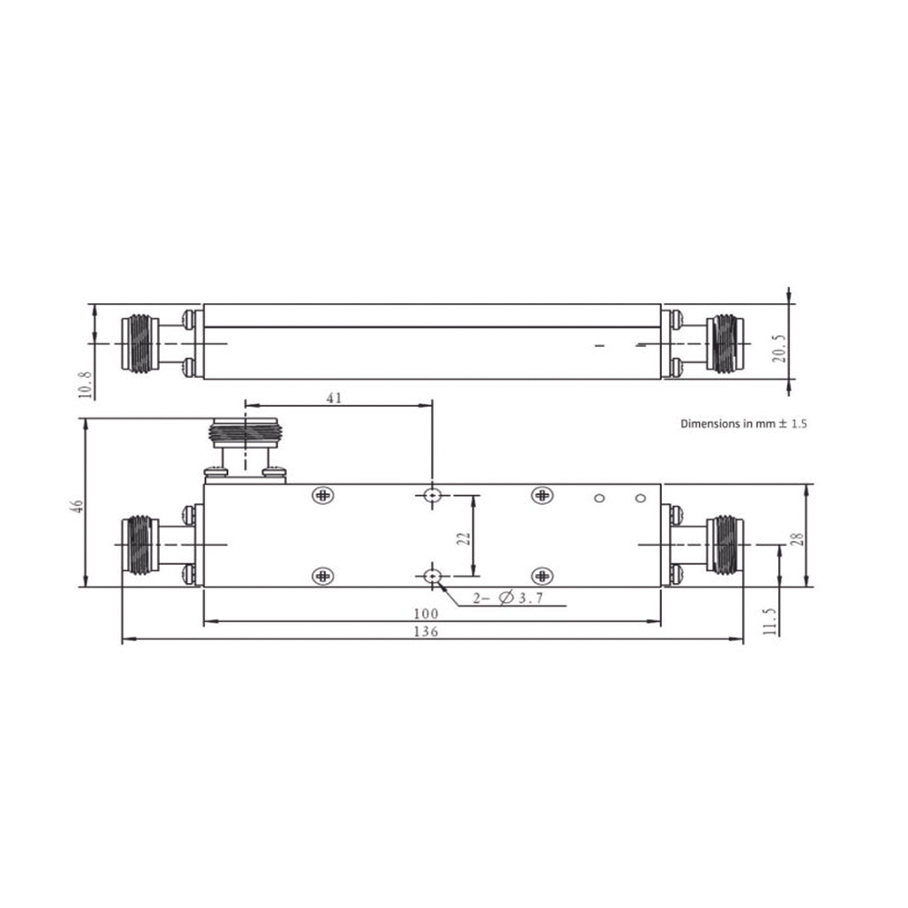Acoplador direccional 15dB 694-2700 50W tipo N - Imagen 2