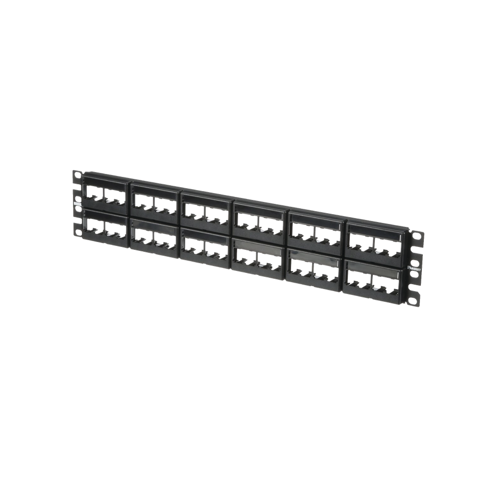 Panel de Parcheo Modular Mini-Com (Sin Conectores), Plano, Sin Blindaje, Con Etiqueta y Cubierta, de 48 Puertos, 2UR