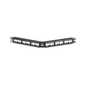 Panel de Parcheo Modular Mini-Com (Sin Conectores), Angulado, Sin Blindaje, Con Etiqueta y Cubierta, de 24 Puertos, 1UR
