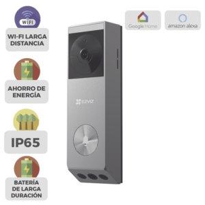 Doorbell de Bater??a Recargable con Transformador de 5Vcc o Panel Solar (Incluye Panel) / 3 megap??xel / Doble Lente / Protecci??n IP65 / Audio de Dos V??as