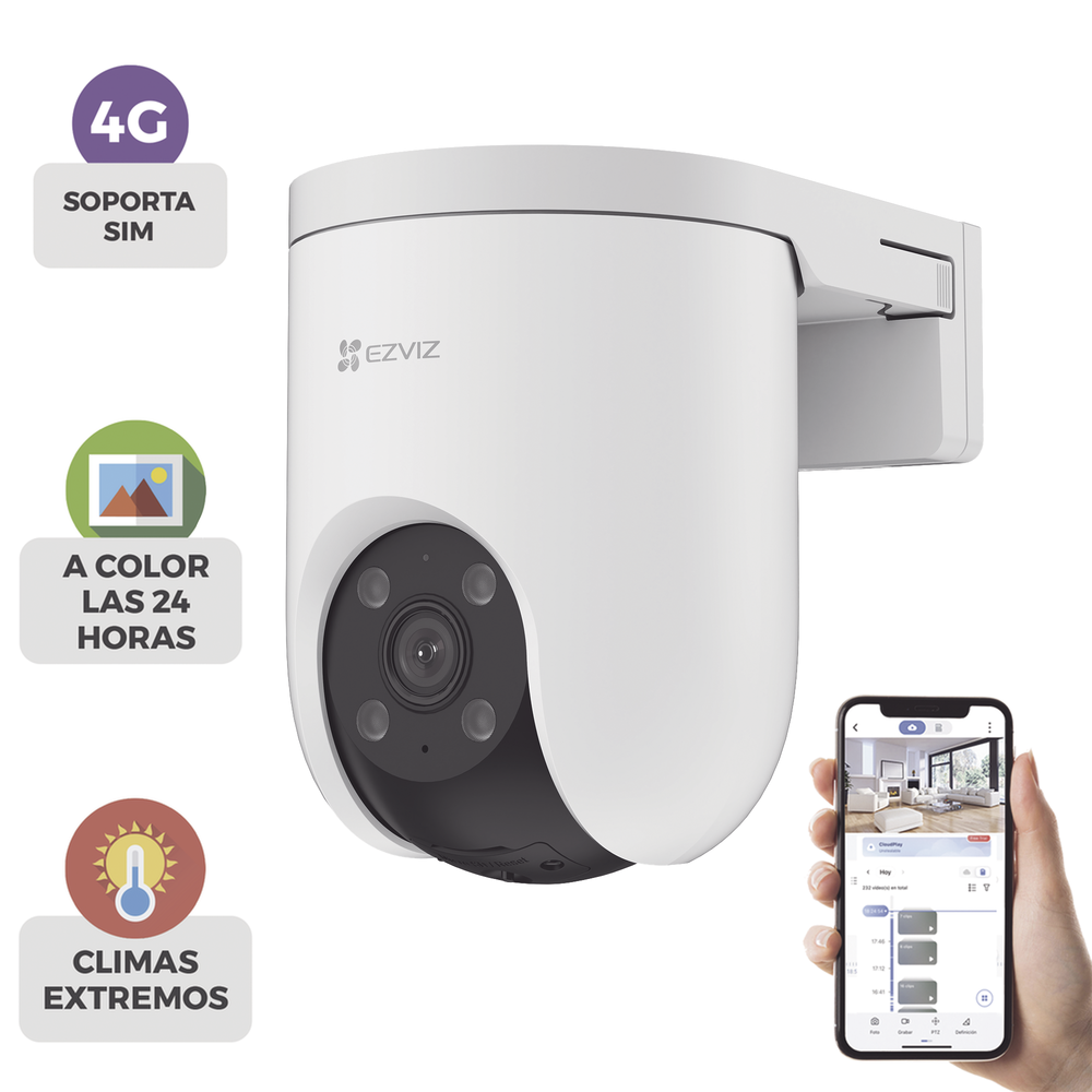 Cǭmara PT / 3 Megapixel / Lente 4 mm / Visi??n Nocturna a Color / 4G Multicarrier / Giro 360?? / Audio de Dos V??as / Preset / Seguimiento inteligente / Detecci??n Humana