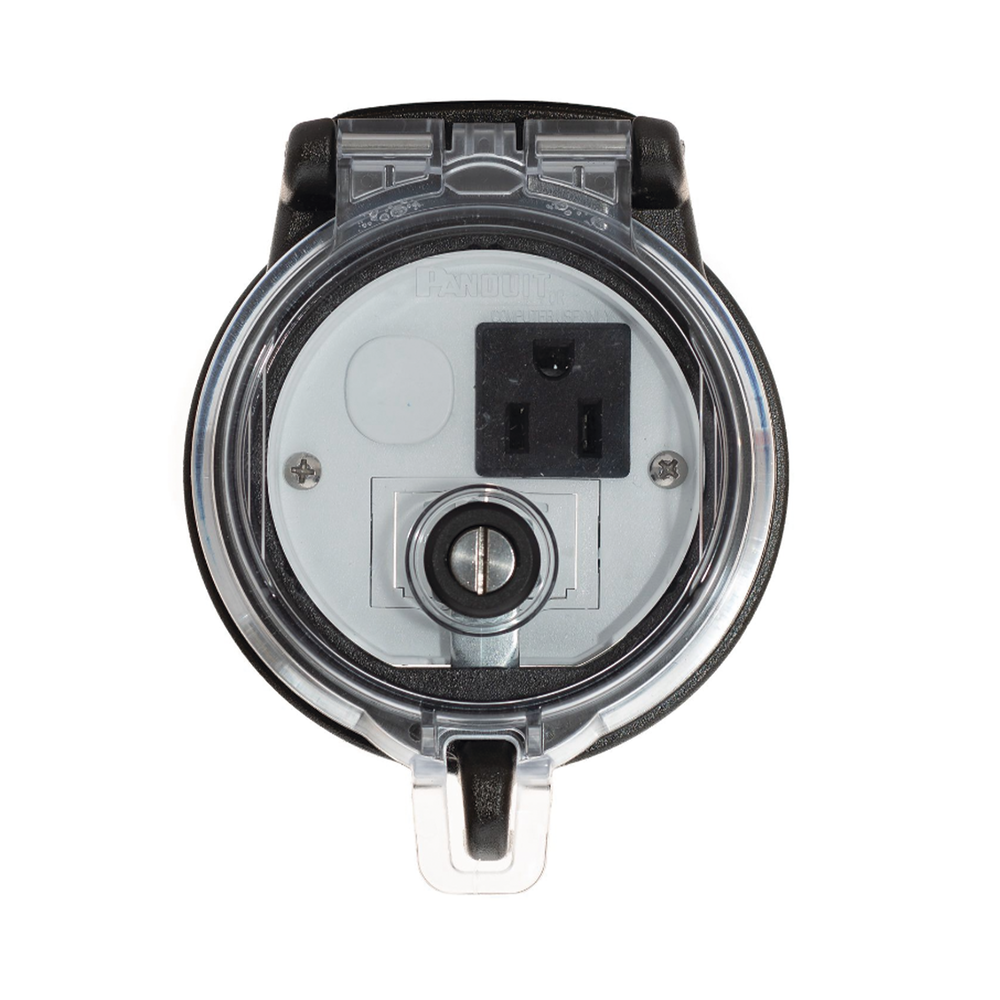 Dispositivo Circular de Puertos de Acceso a Datos, Con Dos Espacios Para Módulos Mini-Com y Un Receptáculo NEMA 5-15R, Protección IP66, de 3" de Diámetro - Imagen 4