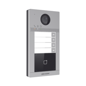 Videoportero IP 2 Megapixel / Llamada y Apertura Remota desde App Hik-Connect (Requiere monitor )/ PoE / Exterior IP65 + Antivandalico IK08 / 4 Departamento / Apertura con Tarjeta / Soporta 2 Puertas y hasta 6 Monitores