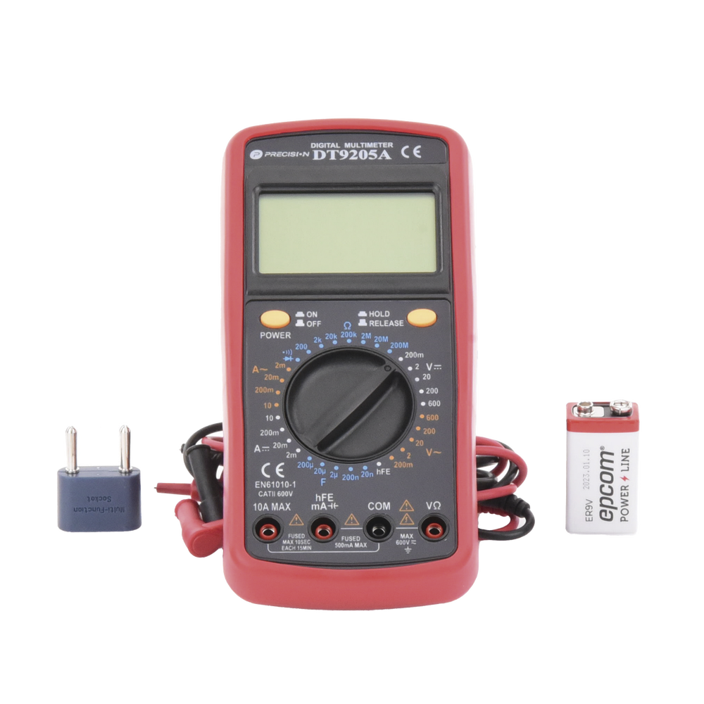 KIT Multímetro Digital DT9205A 600 Vcc / Vca CATII, con Pantalla LCD. Incluye Batería ER-9V de 9V - Imagen 2