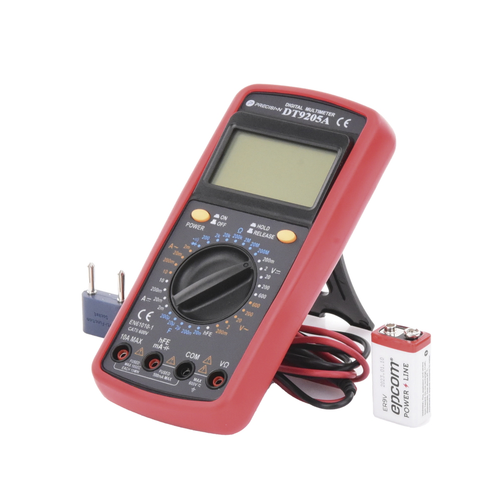 KIT Multímetro Digital DT9205A 600 Vcc / Vca CATII, con Pantalla LCD. Incluye Batería ER-9V de 9V - Imagen 3