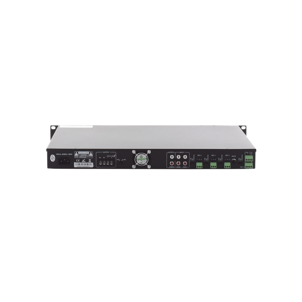 Amplificador de Audio | 1 canal | 350 W | Sistema 100V y Baja Impedancia | 4 Entradas de Micrófono Balanceadas | Bluetooth | USB | SD | FM | Montaje en Rack - Imagen 4