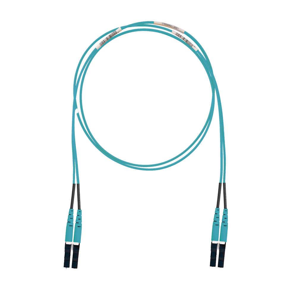 Jumper de Fibra Optica Multimodo 50/125 OM3, LC-LC Duplex, LSZH (Cero Hal?genos), Color Aqua, 1 Metro (3.28 Pies)