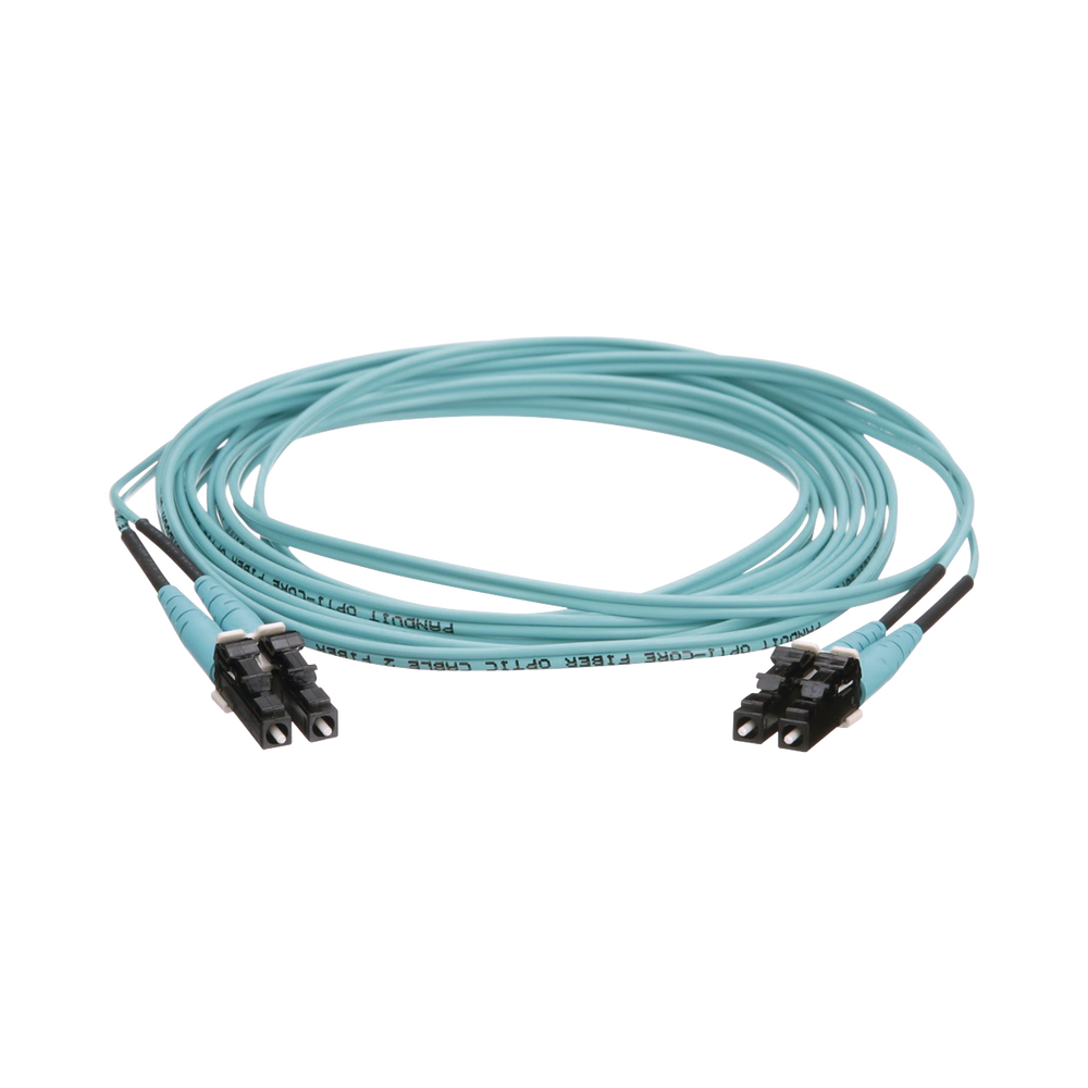 Jumper de Fibra ?ptica Multimodo 50/125 OM4, LC-LC Duplex, OFNR (Riser), Color Aqua, 4 Metros (13.12 Pies)