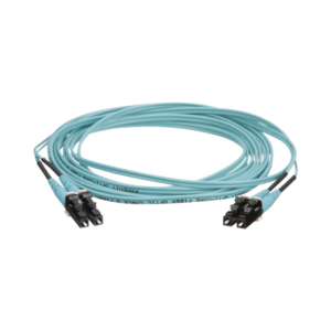 Jumper de Fibra Optica Multimodo 50/125 OM4, LC-LC Duplex, OFNR (Riser), Color Aqua, 10 Metros (32.81 Pies)
