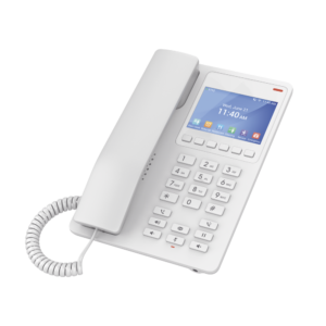 TelǸfono IP WiFi Hotelero con pantalla LCD a color, 2 l??neas SIP con 2 cuentas, codec Opus, IPV4/IPV6, color blanco, con gesti??n en la nube GDMS
