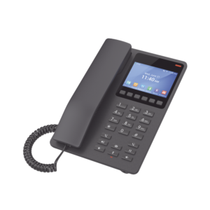 TelǸfono IP WiFi Hotelero con pantalla LCD a color, 2 l??neas SIP con 2 cuentas, codec Opus, IPV4/IPV6, color negro, con gesti??n en la nube GDMS