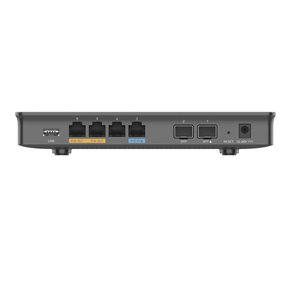 Router Gigabit VPN / Balanceador de cargas / 30,000 sesiones NAT / 4 puertos 10/100/1000 Mbps + 2 puertos SFP (WAN/LAN) / 1 puerto entrada PoE(af/at) / 2 puertos salida PoE (af/at) / Compatible con GWN Cloud. - Imagen 2