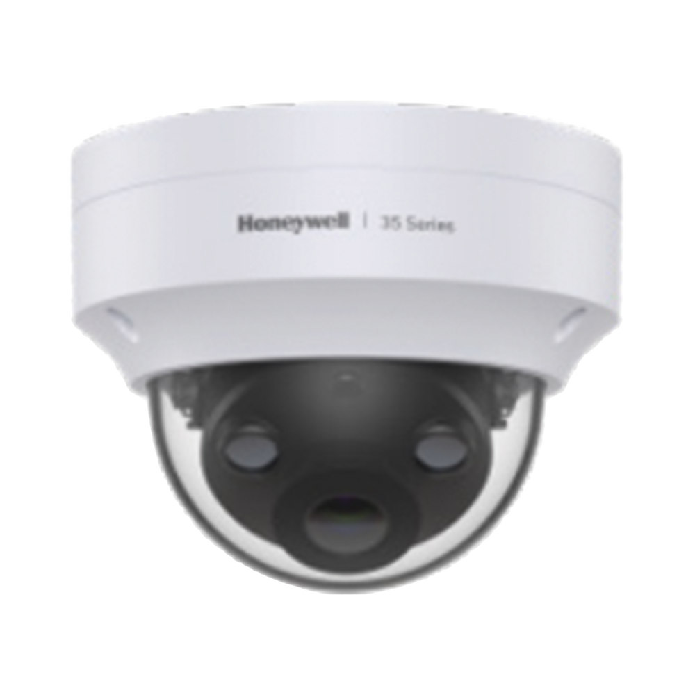Domo IP 5 Megap??xeles / Lente 2.8 mm / 40 mts IR / Ultra Baja Iluminaci??n / NDAA / ONVIF / IP67 / IK10 / IA (Filtro de Humanos y Vehiculos) / Conteo de Personas / Merodeo / H.265 / PoE / Alarmas I/O / Serie 35 / Honeywell Security