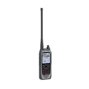 Radio portátil aéreo VHF con display de 2.3 pulgadas y teclado, 6W (PEP) de potencia, navegación, bluetooth y GPS, batería, cargador, antena y clip incluidos