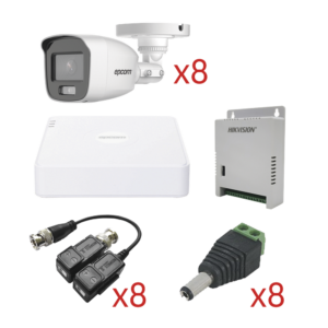 KIT TurboHD con Audio 1080p / DVR 8 Canales 1080p lite / 8 Cǭmaras Bala (exterior 2.8 mm) / Transceptores / Conectores / Fuente de Poder / AUDIO POR COAXITRON