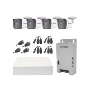 Kit TURBOHD 1080p / DVR 4 Canales / 4 Cǭmaras con Micr??fono Integrado y 101?? Visi??n / Luz Blanca + IR Visi??n Nocturna / Transceptores / Conectores / Fuente de Poder Profesional Compacta
