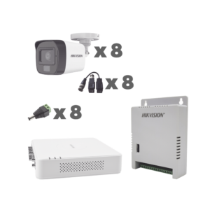 KIT TurboHD 1080p / DVR 8 Canales con audio por coaxitron / 8 Cǭmaras con Micr??fono Integrado 101?? Visi??n/  luz blanca + IR visi??n nocturna  / Transceptores / Conectores / Fuente de Poder Profesional